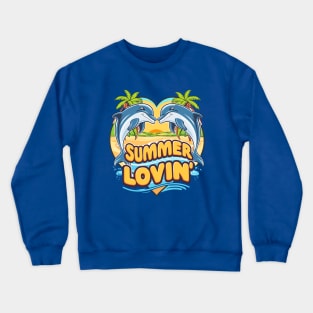 Summer Lovin' Dolphins in a Heart Shape Tropical Beach Life Summertime Summer Palm Trees Summertime Summer Vacation Beach Crewneck Sweatshirt